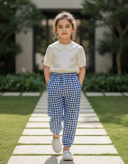 Pantalon En Lin Bleu Et Blanc