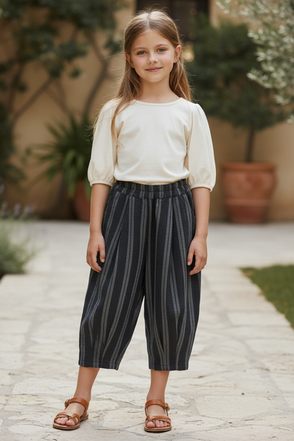 Pantalon En Lin Rayé Bleu - Marine