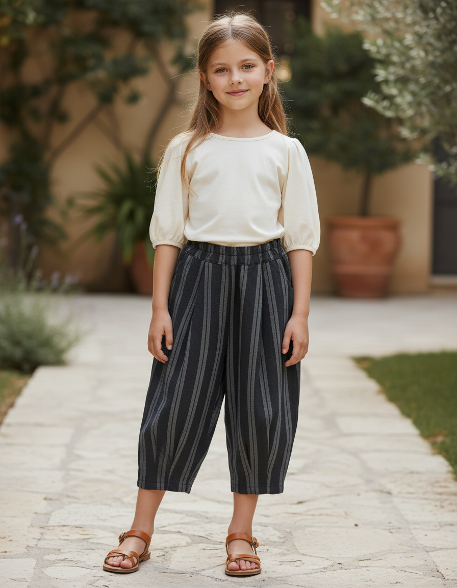 Pantalon En Lin Rayé Bleu - Marine