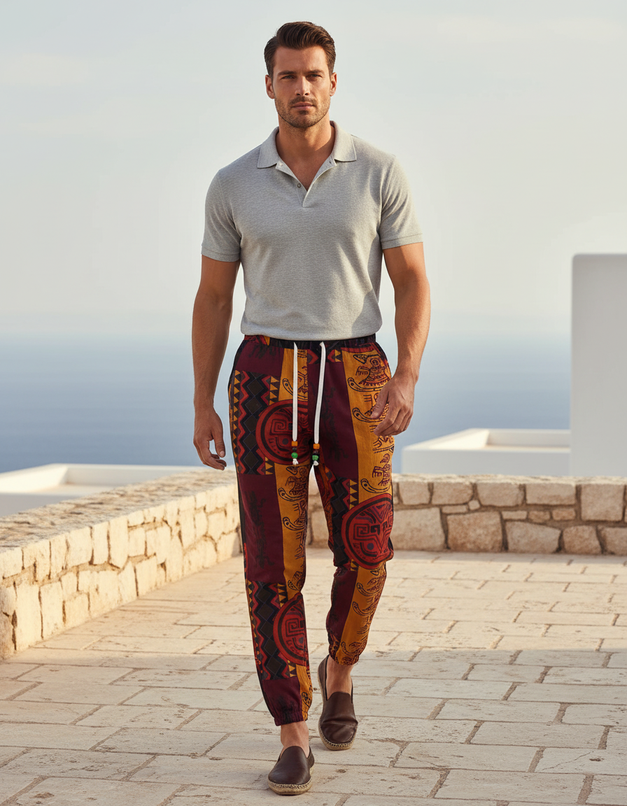 Pantalon Lin Imprimé - Multicolore