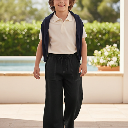 Pantalon En Lin Garçon Noir Large