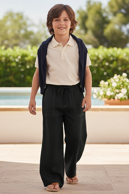 Pantalon En Lin Garçon Noir Large