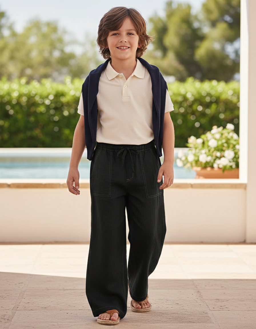 Pantalon En Lin Garçon Noir Large