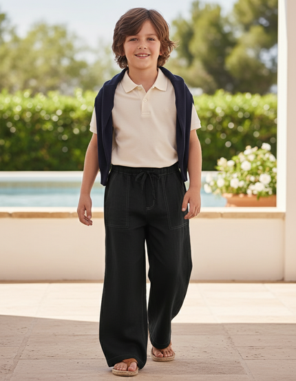 Pantalon En Lin Garçon Noir Large