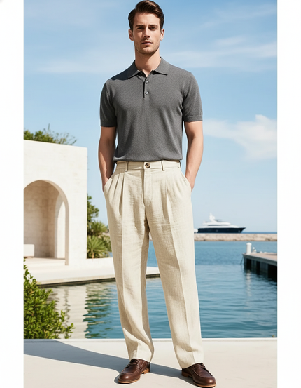 Pantalon En Lin Homme Écru Pince - Beige