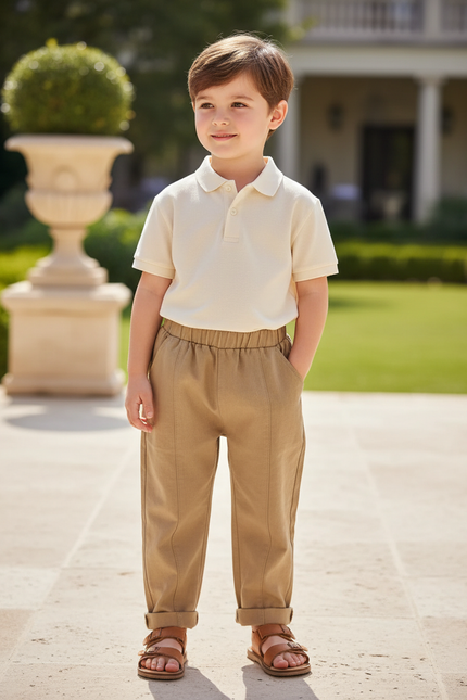 Pantalon En Lin Kaki Ample Décontracté Enfant 1-6 Ans