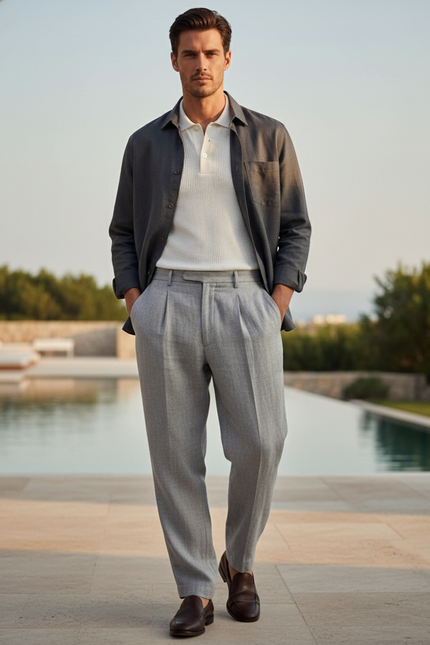 Pantalon Lin A Pince Homme - Gris