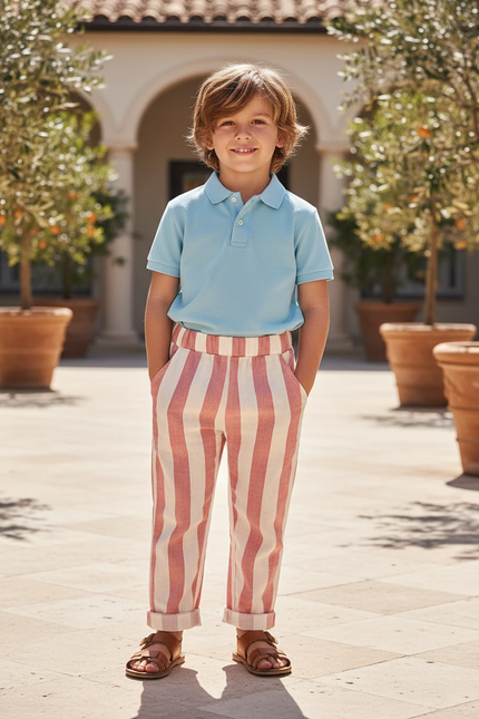 Pantalon En Lin Rose Et Blanc