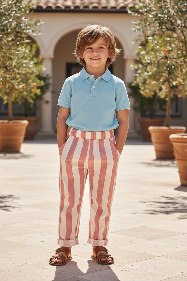 Pantalon En Lin Rose Et Blanc