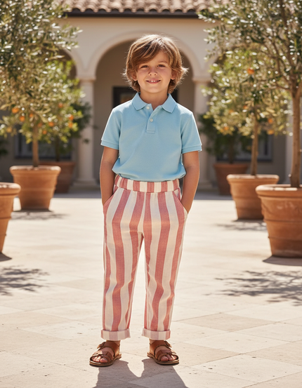 Pantalon En Lin Rose Et Blanc