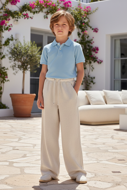 Pantalon En Lin Beige Ample Fluide Cordon Décontracté - Molleton