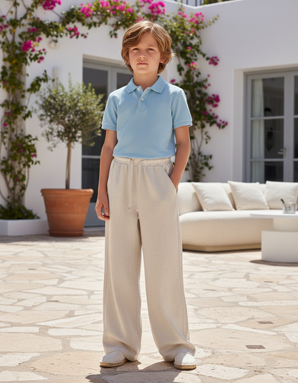 Pantalon En Lin Beige Ample Fluide Cordon Décontracté - Molleton