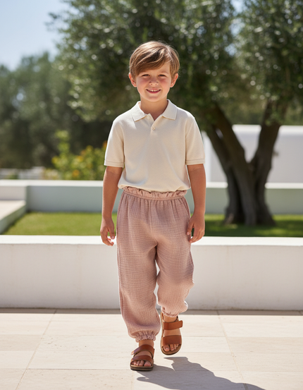 Pantalon En Lin Enfant Rose Ample Plissé Confortable