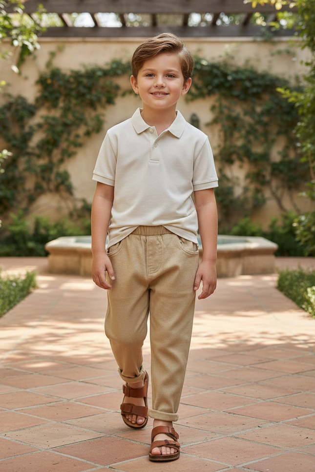 Pantalon En Lin Beige Ample Confortable Enfant