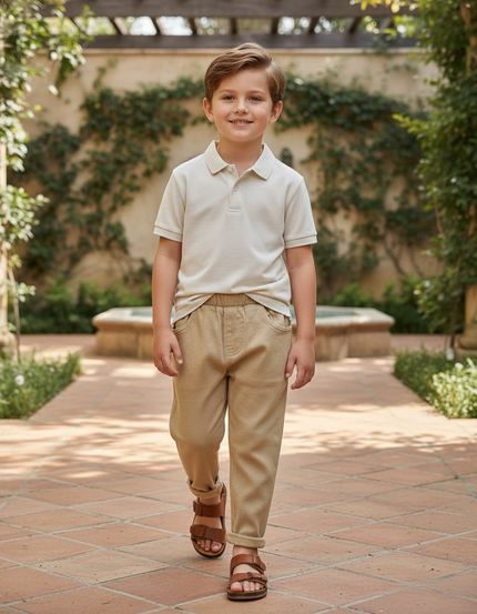 Pantalon En Lin Beige Ample Confortable Enfant