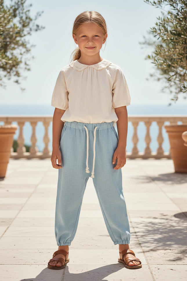 Pantalon Lin Bleu Blanc