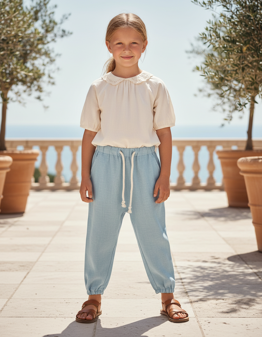 Pantalon Lin Bleu Blanc