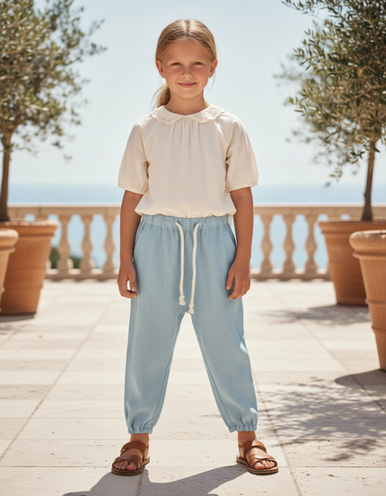 Pantalon Lin Bleu Blanc