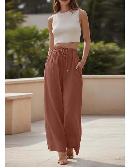 Pantalon Lin Terracotta Femme - Marron