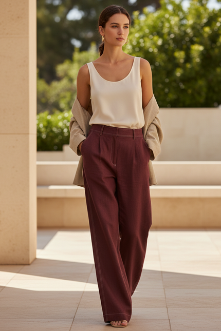 Pantalon Et Tunique En Lin Femme - Bordeaux