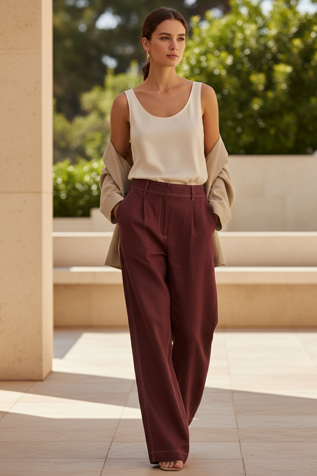 Pantalon Et Tunique En Lin Femme - Bordeaux