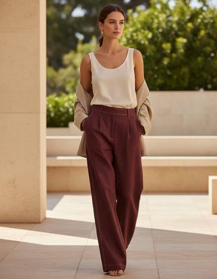 Pantalon Et Tunique En Lin Femme - Bordeaux