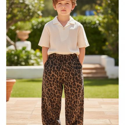 Pantalon En Lin Léopard Ample Confortable Enfant - Imprimé Molleton