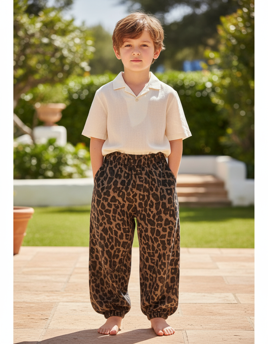 Pantalon En Lin Léopard Ample Confortable Enfant - Imprimé Molleton