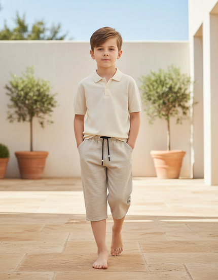 Pantalon En Lin Gris Court Décontracté Cordon Garçon - Molleton