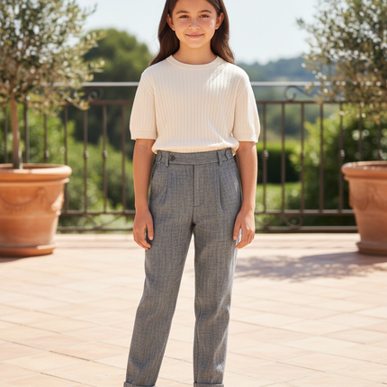 Pantalon En Lin Gris Chiné Plissé Droit Enfant