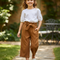 Pantalon En Lin Marron Ample Fluide Fille Ceinture