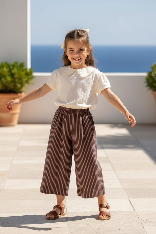 Pantalon En Lin A Rayure - Marron