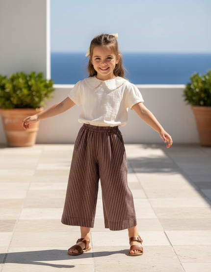 Pantalon En Lin A Rayure - Marron