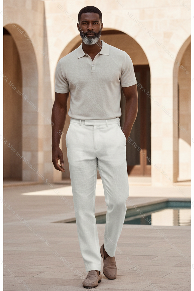 Pantalon En Lin Blanc Décontracté Droit Homme