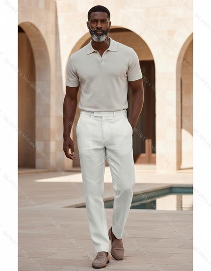 Pantalon En Lin Blanc Décontracté Droit Homme