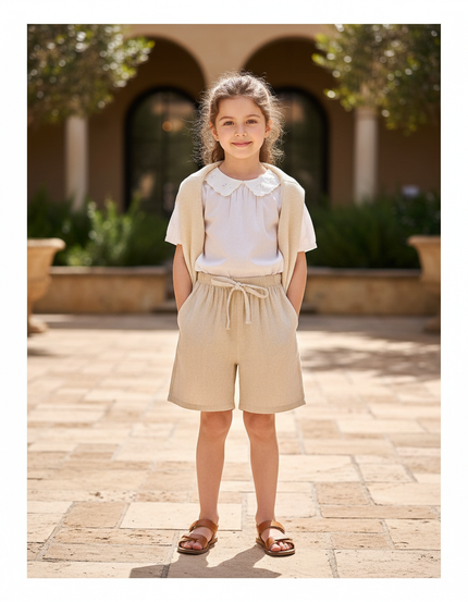 Pantalon En Lin Beige Court Décontracté Enfant