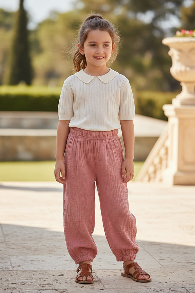 Pantalon En Lin Rose Gaze Ample Enfant