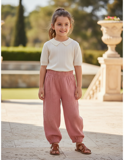 Pantalon En Lin Rose Gaze Ample Enfant