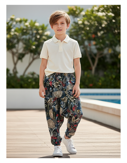 Pantalon En Lin Imprimé Harem Ample Garçon Décontracté - Multicolore