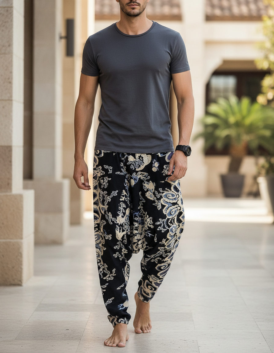 Pantalon En Lin Harem Imprimé Floral Fluide Bohème