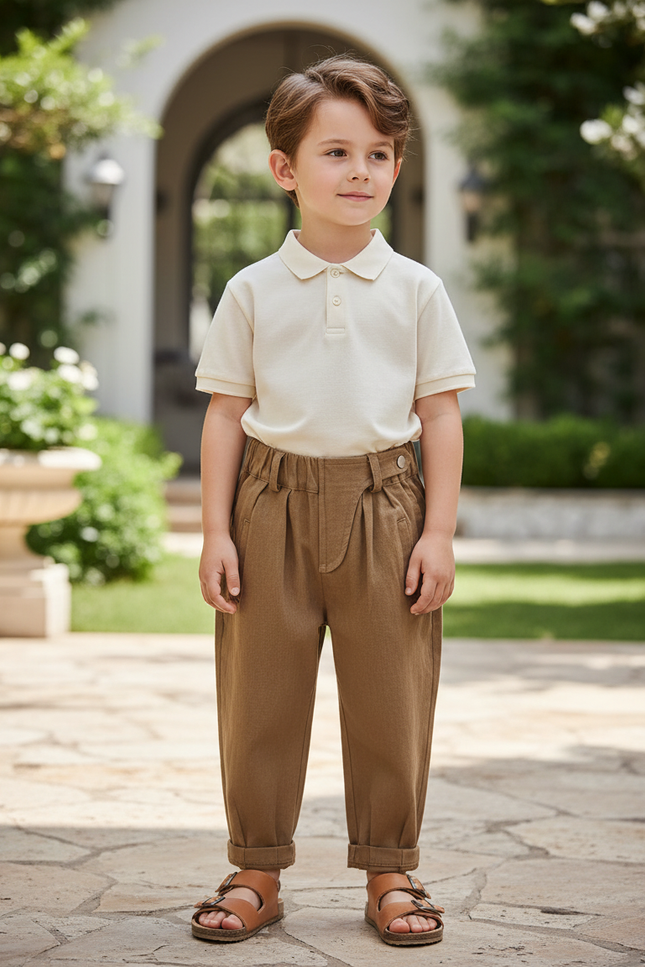 Pantalon En Lin Marron Ample Décontracté Enfant