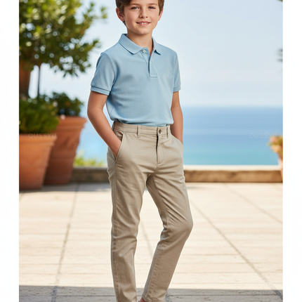 Pantalon En Lin Beige Slim Décontracté Garçon
