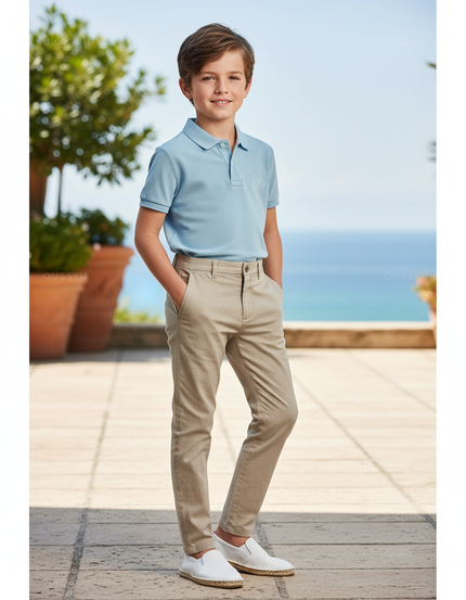 Pantalon En Lin Beige Slim Décontracté Garçon
