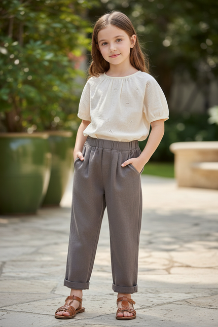 Pantalon En Lin Gris Ample Décontracté Enfant Confortable