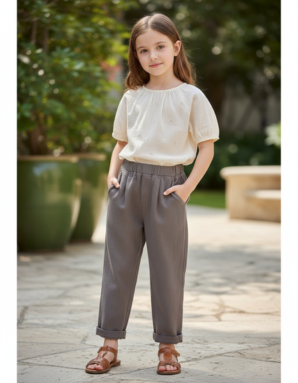 Pantalon En Lin Gris Ample Décontracté Enfant Confortable