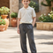 Pantalon En Lin Gris Ample Décontracté Garçon
