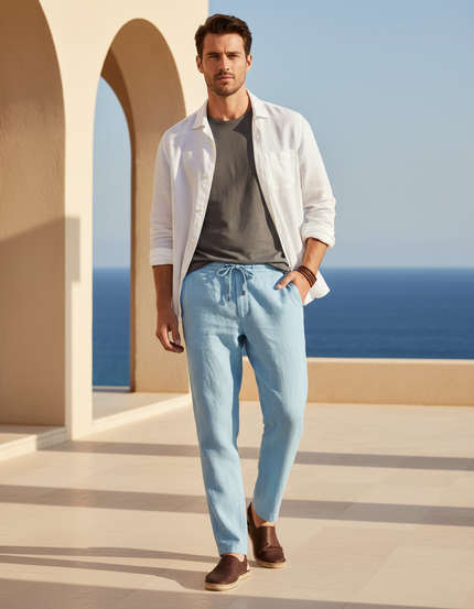 Pantalon Lin Bleu Ciel