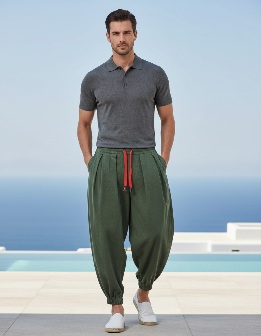 Pantalon Lin Homme Oversize - Kaki