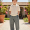 Pantalon En Lin Rayé Ample Décontracté Enfant - Gris