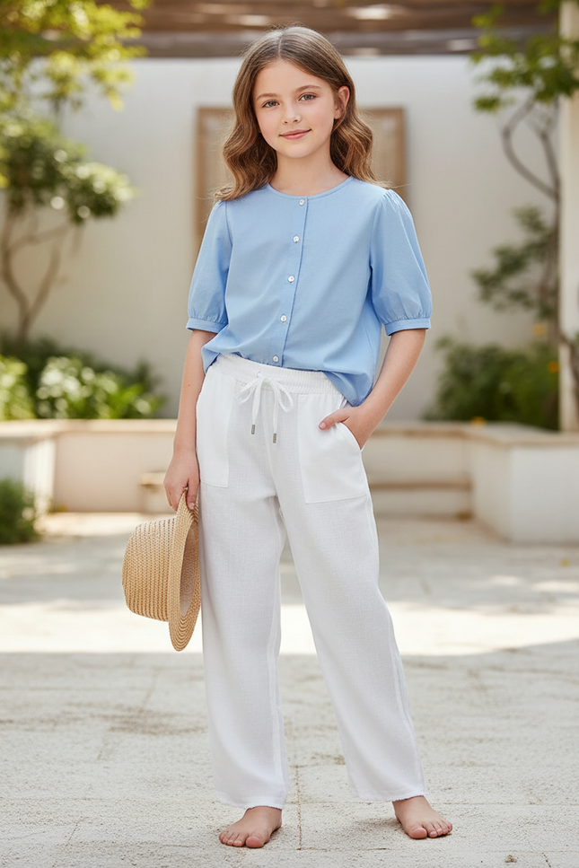 Pantalon En Lin Blanc Ample Enfant Léger Fluide